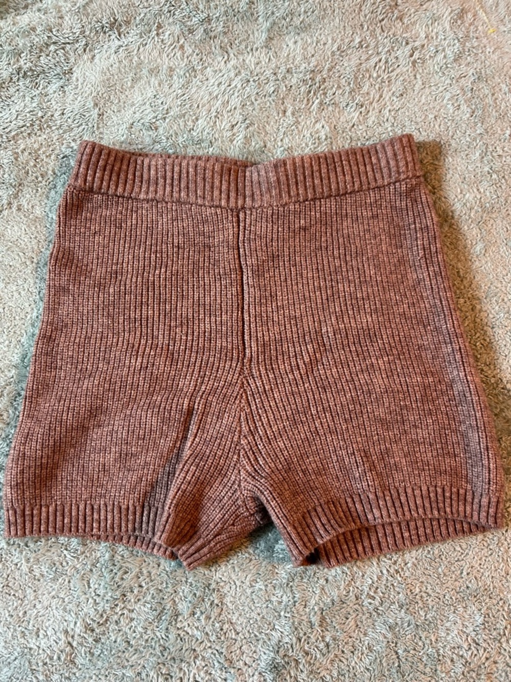 Anthropologie Ribbed High-Waist Knit Shorts in Mauve Brown